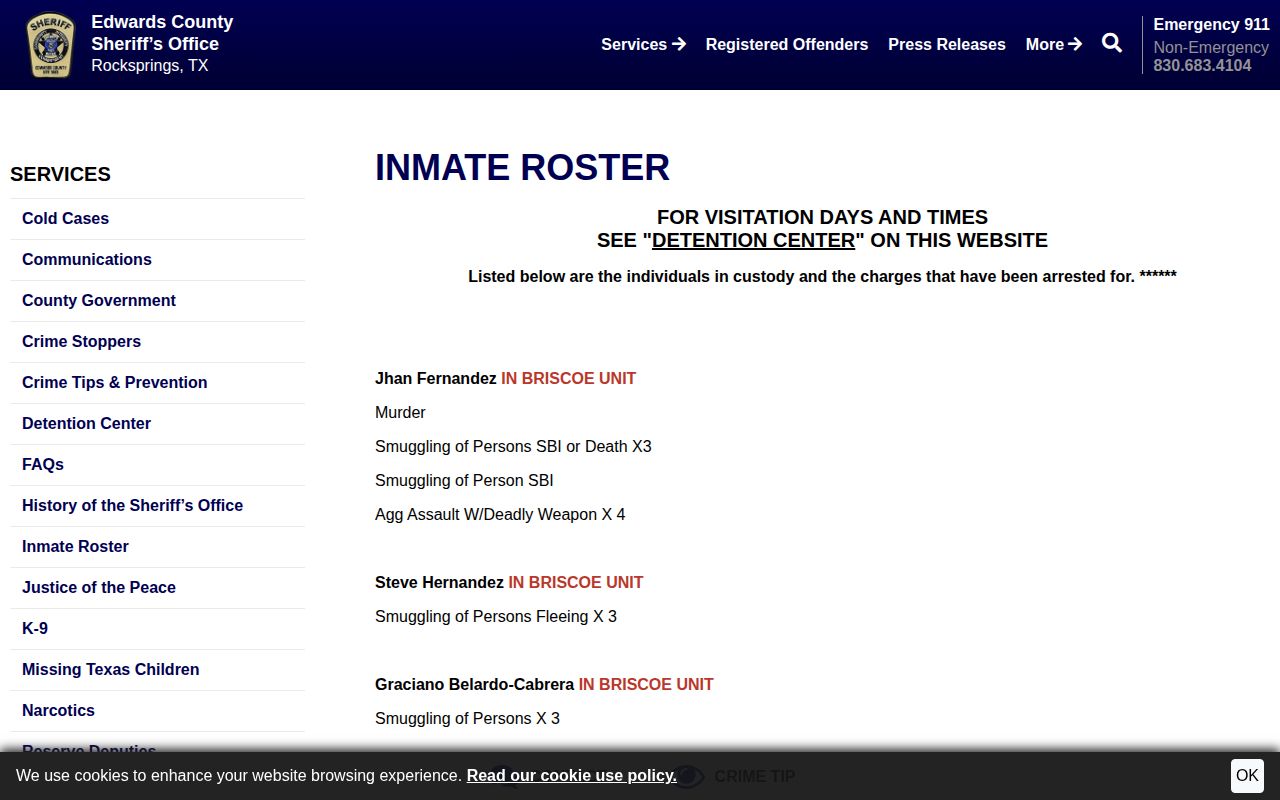 Edwards County current custody roster used to distinguish released inmates